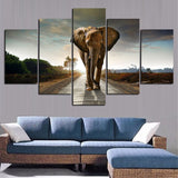 5Panel Print Africa Elephant Abstract Landscape Oil Painting on Canvas Art Animal Poster Modular Wall Picture for Living Room