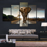 5Panel Print Africa Elephant Abstract Landscape Oil Painting on Canvas Art Animal Poster Modular Wall Picture for Living Room