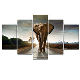 5Panel Print Africa Elephant Abstract Landscape Oil Painting on Canvas Art Animal Poster Modular Wall Picture for Living Room