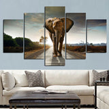 5Panel Print Africa Elephant Abstract Landscape Oil Painting on Canvas Art Animal Poster Modular Wall Picture for Living Room