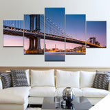 5pcs HD Printing Canvas Painting Architecture New York Manhattan Brooklyn Bridge Art Group Home Decor Wall Poster Modular Pictur