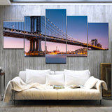 5pcs HD Printing Canvas Painting Architecture New York Manhattan Brooklyn Bridge Art Group Home Decor Wall Poster Modular Pictur