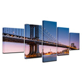 5pcs HD Printing Canvas Painting Architecture New York Manhattan Brooklyn Bridge Art Group Home Decor Wall Poster Modular Pictur