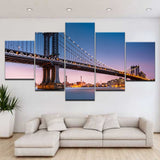 5pcs HD Printing Canvas Painting Architecture New York Manhattan Brooklyn Bridge Art Group Home Decor Wall Poster Modular Pictur