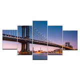 5pcs HD Printing Canvas Painting Architecture New York Manhattan Brooklyn Bridge Art Group Home Decor Wall Poster Modular Pictur
