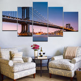 5pcs HD Printing Canvas Painting Architecture New York Manhattan Brooklyn Bridge Art Group Home Decor Wall Poster Modular Pictur