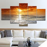 5pcs HD Printing Canvas Painting Dusk Sunset Beach Art Group Home Decor Wall Poster Modular Picture