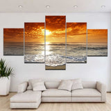 5pcs HD Printing Canvas Painting Dusk Sunset Beach Art Group Home Decor Wall Poster Modular Picture