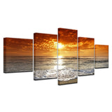 5pcs HD Printing Canvas Painting Dusk Sunset Beach Art Group Home Decor Wall Poster Modular Picture