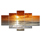5pcs HD Printing Canvas Painting Dusk Sunset Beach Art Group Home Decor Wall Poster Modular Picture