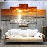 5pcs HD Printing Canvas Painting Dusk Sunset Beach Art Group Home Decor Wall Poster Modular Picture