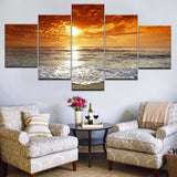 5pcs HD Printing Canvas Painting Dusk Sunset Beach Art Group Home Decor Wall Poster Modular Picture