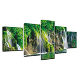 5pcs HD Printing Canvas Painting Green Landscape Waterfall Lake Water Art Group  Moder Home Decor Wall Poster Modular Photos