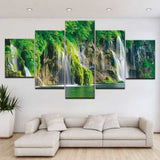 5pcs HD Printing Canvas Painting Green Landscape Waterfall Lake Water Art Group  Moder Home Decor Wall Poster Modular Photos