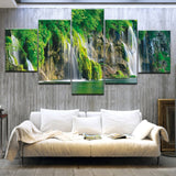 5pcs HD Printing Canvas Painting Green Landscape Waterfall Lake Water Art Group  Moder Home Decor Wall Poster Modular Photos