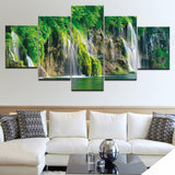 5pcs HD Printing Canvas Painting Green Landscape Waterfall Lake Water Art Group  Moder Home Decor Wall Poster Modular Photos