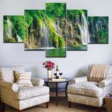 5pcs HD Printing Canvas Painting Green Landscape Waterfall Lake Water Art Group  Moder Home Decor Wall Poster Modular Photos
