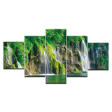 5pcs HD Printing Canvas Painting Green Landscape Waterfall Lake Water Art Group  Moder Home Decor Wall Poster Modular Photos