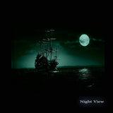 Startonight Canvas Wall Art Ship and Moon on Blue Sea Painting, Framed 32" x 48"