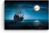 Startonight Canvas Wall Art Ship and Moon on Blue Sea Painting, Framed 32" x 48"