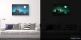 Startonight Canvas Wall Art Ship and Moon on Blue Sea Painting, Framed 32" x 48"