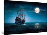 Startonight Canvas Wall Art Ship and Moon on Blue Sea Painting, Framed 32" x 48"