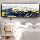 Abstract Natural Golden Bird Snow Mountain Cuadros Landscape Canvas Painting Posters and Prints Wall Art Picture for Living Room