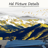 Abstract Natural Golden Bird Snow Mountain Cuadros Landscape Canvas Painting Posters and Prints Wall Art Picture for Living Room