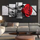 Black and White Red Rose Plank Canvas Painting Scandinavian Posters and Prints Nordic Art Modular Wall Picture for Living Room