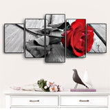 Black and White Red Rose Plank Canvas Painting Scandinavian Posters and Prints Nordic Art Modular Wall Picture for Living Room