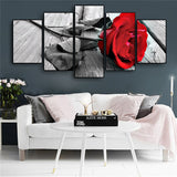 Black and White Red Rose Plank Canvas Painting Scandinavian Posters and Prints Nordic Art Modular Wall Picture for Living Room