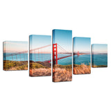 Canvas Paintings Home Decor Modular Wall Art 5 Pieces Golden Gate Bridge Posters HD Prints Blue Sky Sea View Pictures Framework