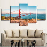 Canvas Paintings Home Decor Modular Wall Art 5 Pieces Golden Gate Bridge Posters HD Prints Blue Sky Sea View Pictures Framework
