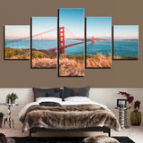 Canvas Paintings Home Decor Modular Wall Art 5 Pieces Golden Gate Bridge Posters HD Prints Blue Sky Sea View Pictures Framework