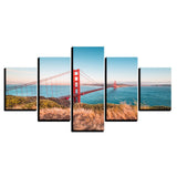 Canvas Paintings Home Decor Modular Wall Art 5 Pieces Golden Gate Bridge Posters HD Prints Blue Sky Sea View Pictures Framework