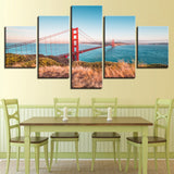 Canvas Paintings Home Decor Modular Wall Art 5 Pieces Golden Gate Bridge Posters HD Prints Blue Sky Sea View Pictures Framework