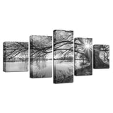 Canvas Pictures For Living Room Wall Art Poster Framework 5 Pieces Lakeside Big Trees Paintings Black White Landscape Home Decor
