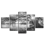 Canvas Pictures For Living Room Wall Art Poster Framework 5 Pieces Lakeside Big Trees Paintings Black White Landscape Home Decor