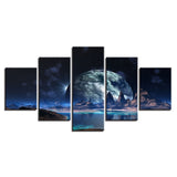 Canvas Posters Home Decor Wall Art 5 Pieces Lunar Starry Sky Mountain Lake Paintings HD Prints Moon Abstract Pictures Framework