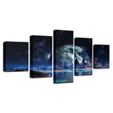 Canvas Posters Home Decor Wall Art 5 Pieces Lunar Starry Sky Mountain Lake Paintings HD Prints Moon Abstract Pictures Framework