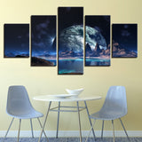 Canvas Posters Home Decor Wall Art 5 Pieces Lunar Starry Sky Mountain Lake Paintings HD Prints Moon Abstract Pictures Framework
