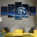 Canvas Posters Home Decor Wall Art 5 Pieces Lunar Starry Sky Mountain Lake Paintings HD Prints Moon Abstract Pictures Framework