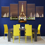 Canvas Prints Paintings Wall Art Home Decor 5 Pieces Eiffel Tower Fountain Night Landscape Pictures Living Room Poster Framework