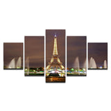 Canvas Prints Paintings Wall Art Home Decor 5 Pieces Eiffel Tower Fountain Night Landscape Pictures Living Room Poster Framework
