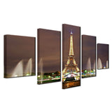 Canvas Prints Paintings Wall Art Home Decor 5 Pieces Eiffel Tower Fountain Night Landscape Pictures Living Room Poster Framework