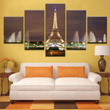 Canvas Prints Paintings Wall Art Home Decor 5 Pieces Eiffel Tower Fountain Night Landscape Pictures Living Room Poster Framework