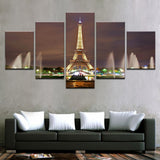 Canvas Prints Paintings Wall Art Home Decor 5 Pieces Eiffel Tower Fountain Night Landscape Pictures Living Room Poster Framework
