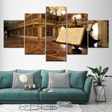 Canvas Prints Pictures Home Wall Art Decor 5 Pieces Fantasy Study Mafra Library Book Landscape Painting Poster Framework