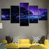 Framework Modern Prints Art 5 Pieces Tree And Purple Sky Starry Sky Night Scene Modular Canvas Painting Room Wall Pictures Decor