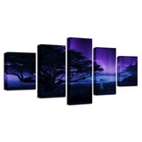 Framework Modern Prints Art 5 Pieces Tree And Purple Sky Starry Sky Night Scene Modular Canvas Painting Room Wall Pictures Decor